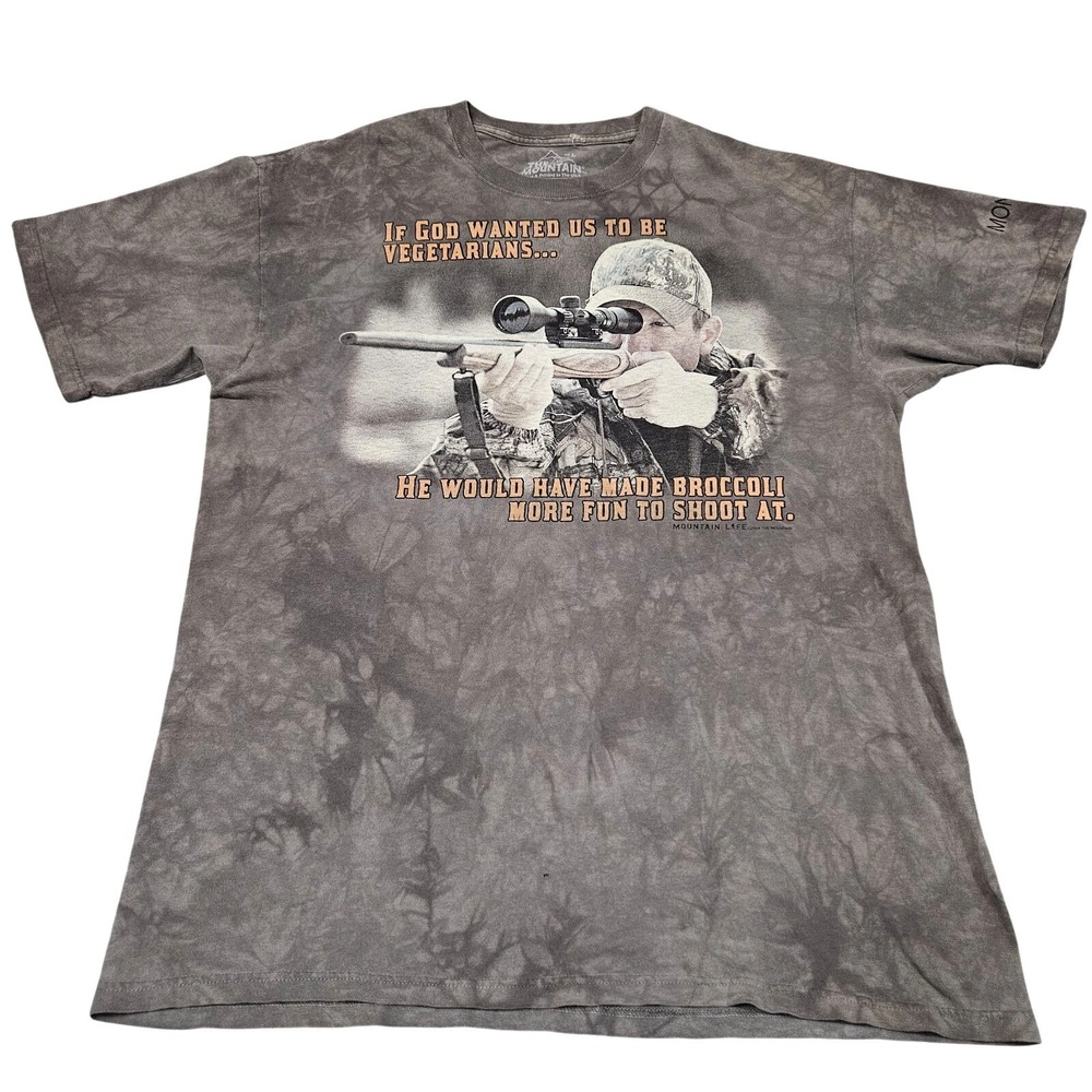 The Mountain T-Shirt Mens Large Grey Tie Dye Hunting Humor Montana Graphic Tee